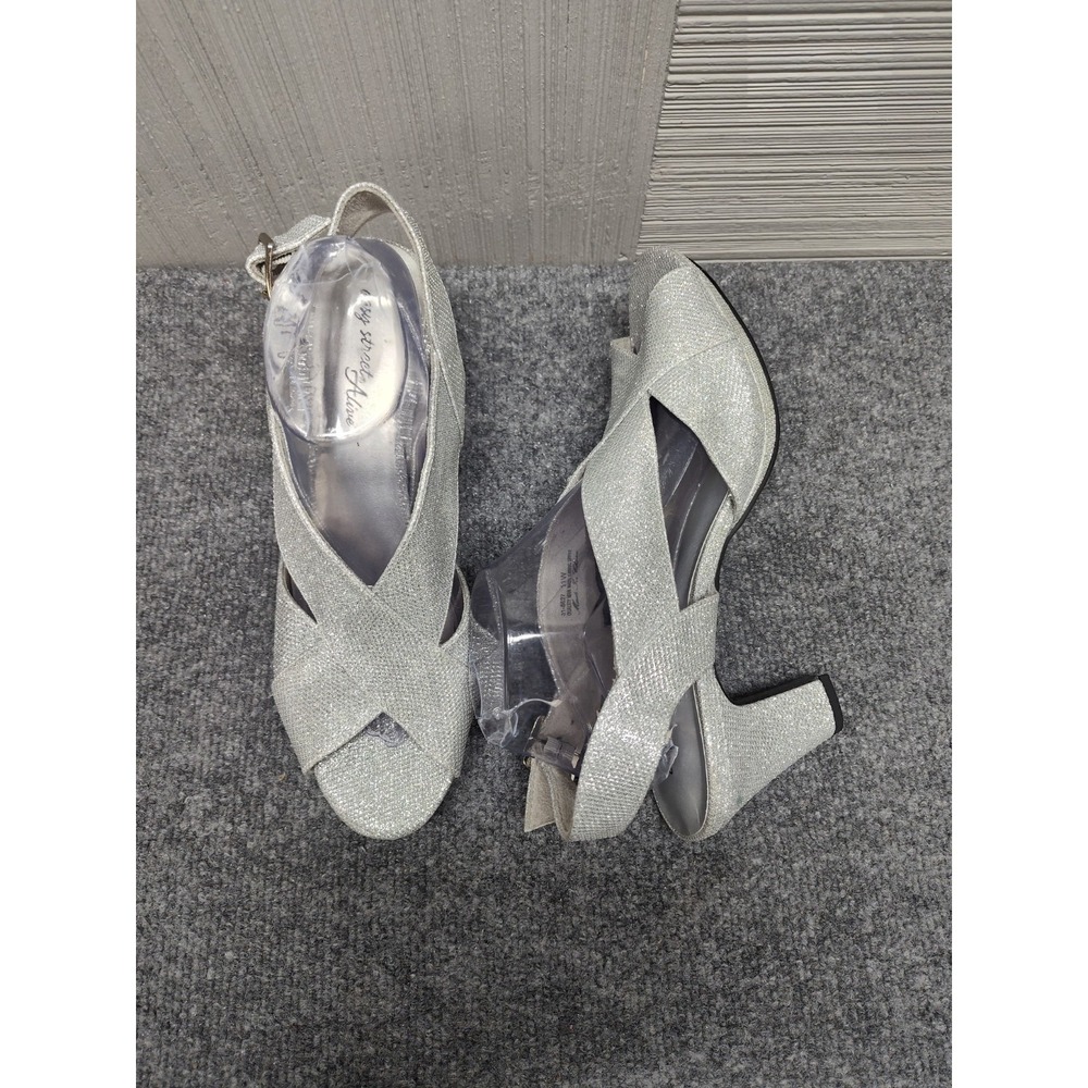 Easy Street Women Heel Sandals 11W Silver Glitter Open Toe Buckle Party Shoe - Picture 5 of 16